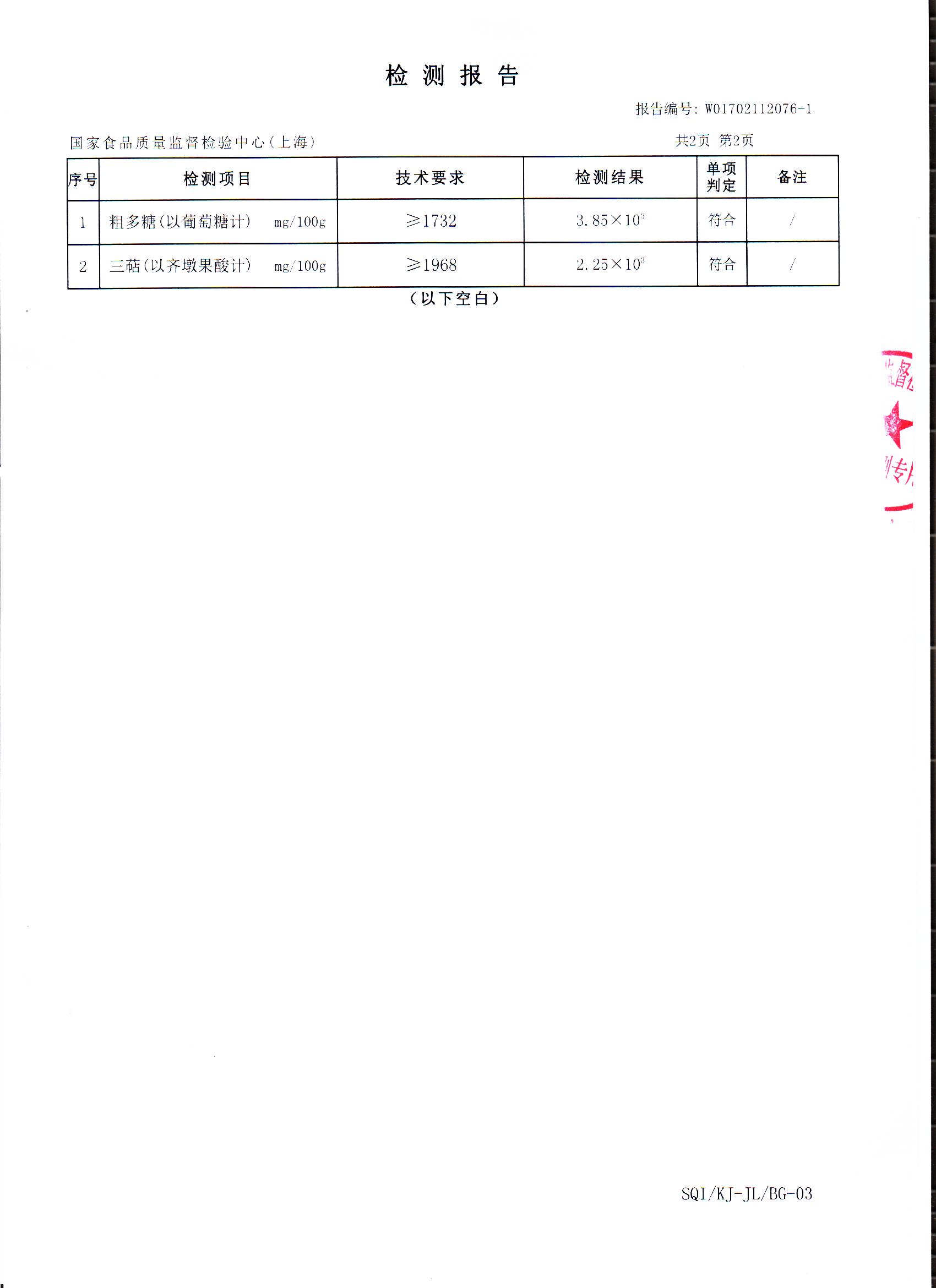 2017年 菇新破壁靈芝孢子粉顆粒 有效成分檢測報(bào)告